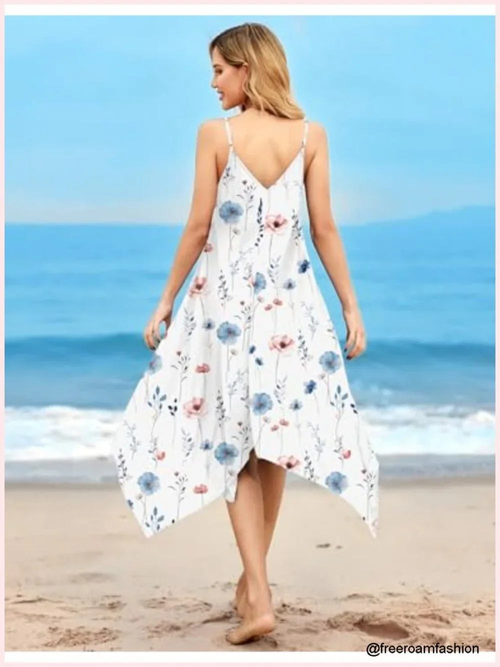 Boho Sundress Spaghetti Strap Swim Cover Up Flowy Midi Vacation Dress